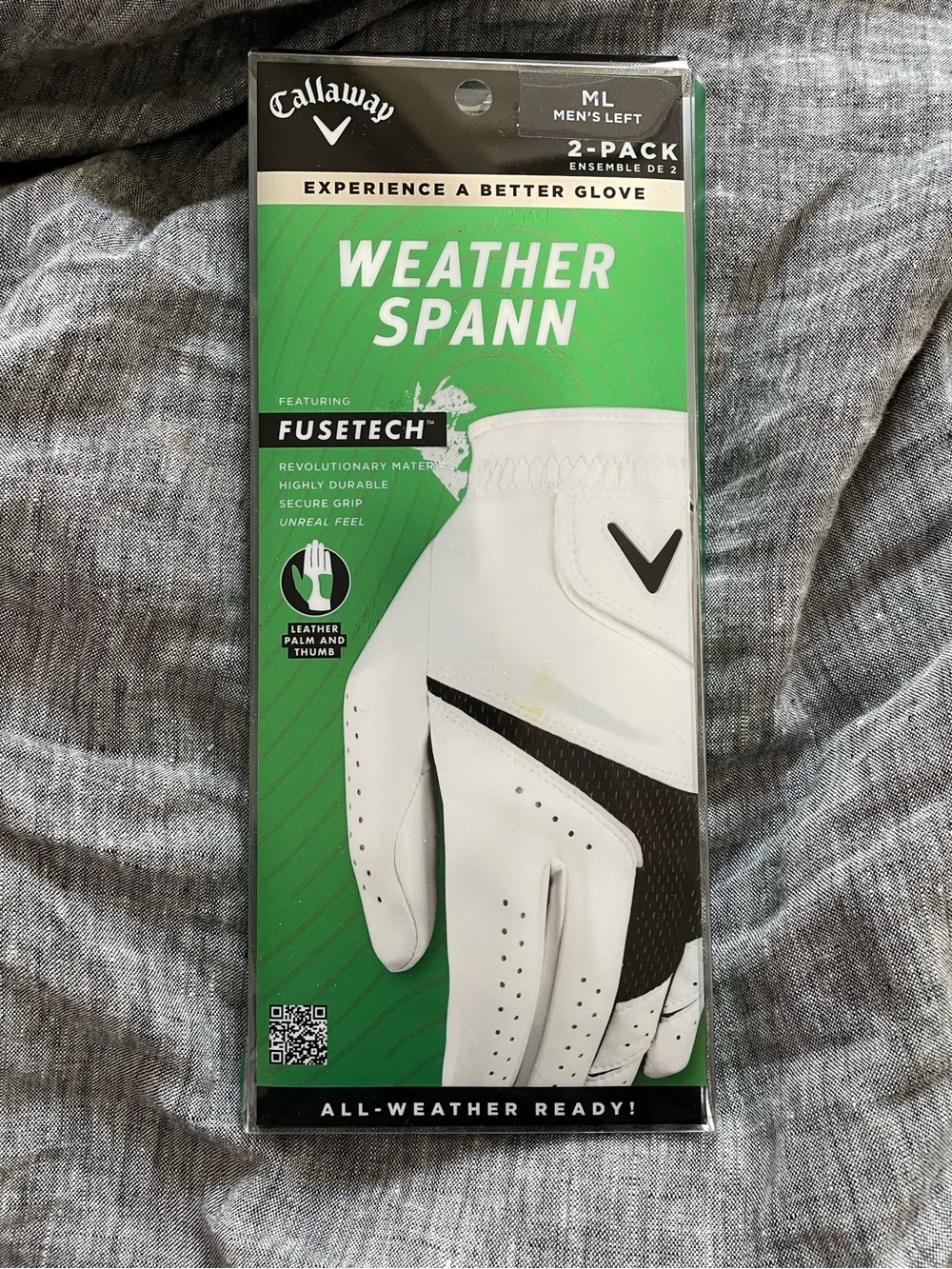 new- Callaway 2pk weather spann M/L mens left golf glove